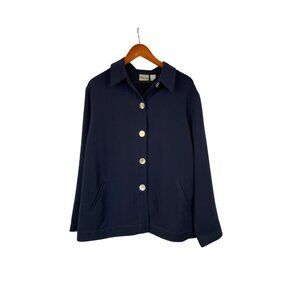 Chicos Womens Navy Button-Up Jacket Size 3 Polyester